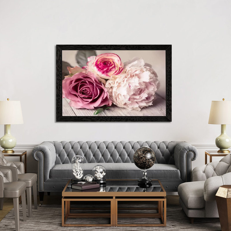 Bouquet 1 Piece Wall Art on Canvas, 152.5 cm H x 101.5 cm W, Black Framed
