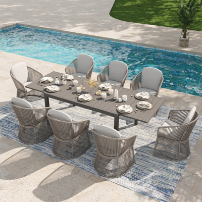 Ensemble repas extérieur pour 8 personnes avec coussins 8 personnes