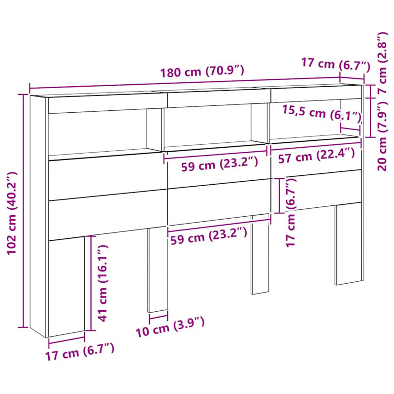Cedria Bookcase Headboard, 180 x 17 x 102 cm, Artisan Oak