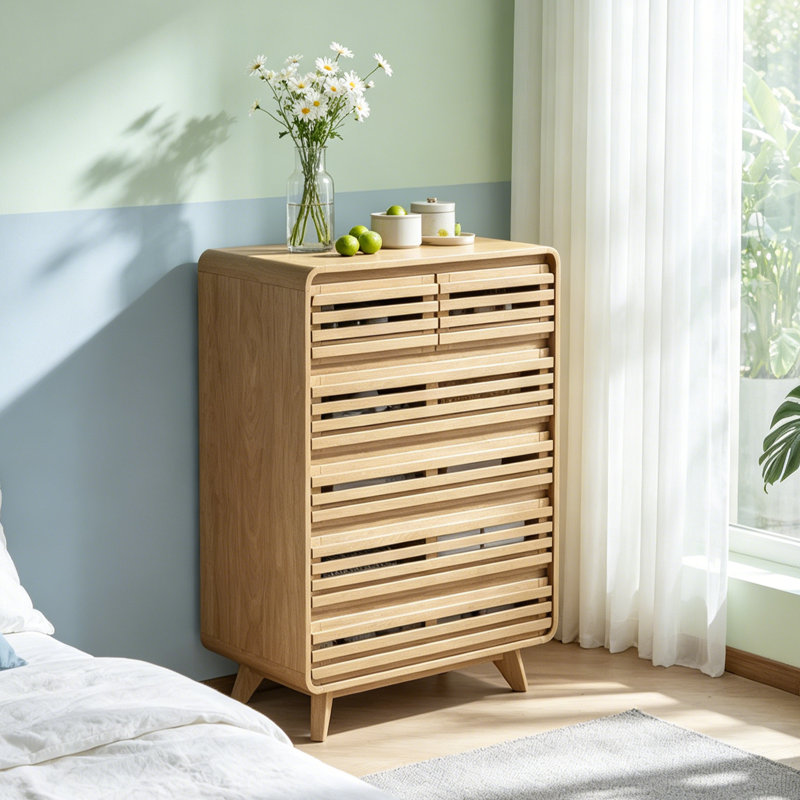 Tall Dresser For Bedroom, Fluted Large Dresser With 6 Drawers, Chests Of Drawers With Grille & Curved Design, Dressers Slides Pre-Installed, Wood