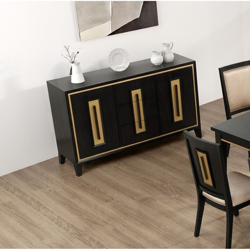 Serveur de rangement avec poignées en bois et garniture décorative dorée
