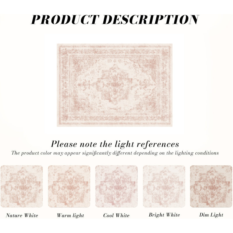 Elaine Machine Washable Oriental Area Rug with Non-Slip Backing, Rectangle 8' x 10'