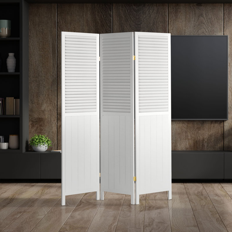 6 Ft. Tall Louvered Beadboard Room Divider White 6 Panel, 3, White