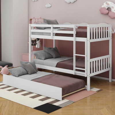 Lit superposé simple au-dessus de simple en bois d'hévéa avec lit gigogne, convertible en 2 lits