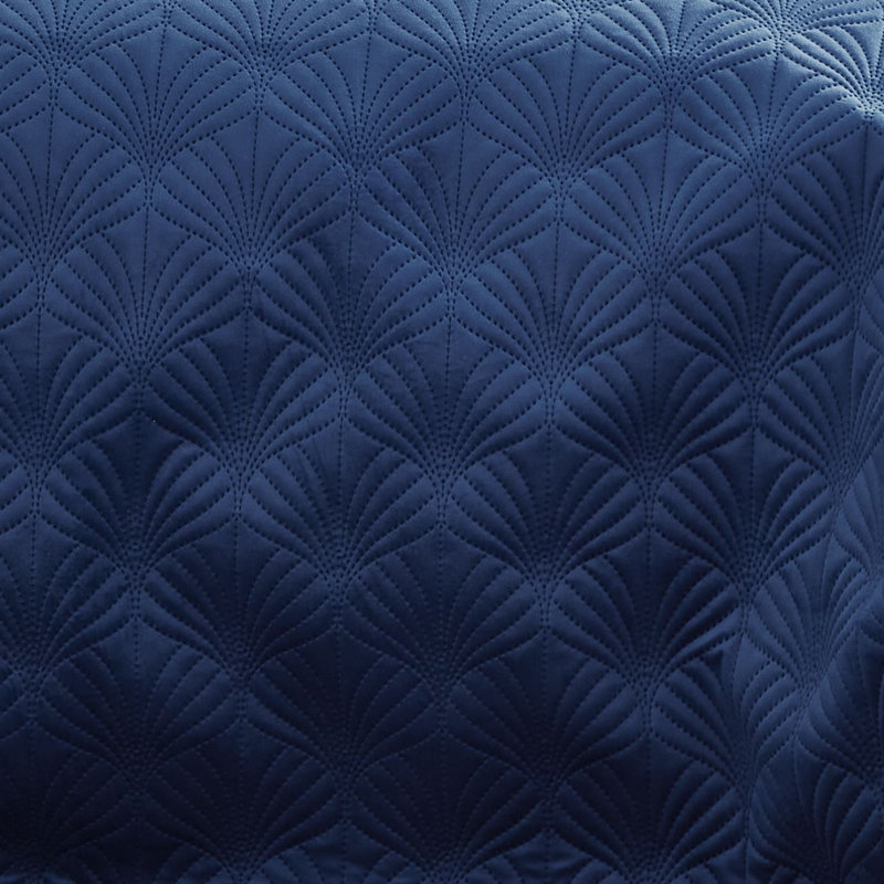 Art Deco Pearl Embroidered Bedspread Throw, Navy Blue
