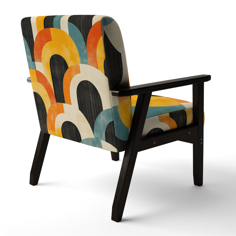 Fauteuil d'appoint abstrait Mid-Century - Fauteuil orange Mid-Century, Black Square Arms