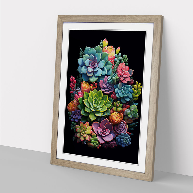 Succulent Tachisme Art - Framed Print, 64cm H x 46cm W x 2cm D, Oak Framed