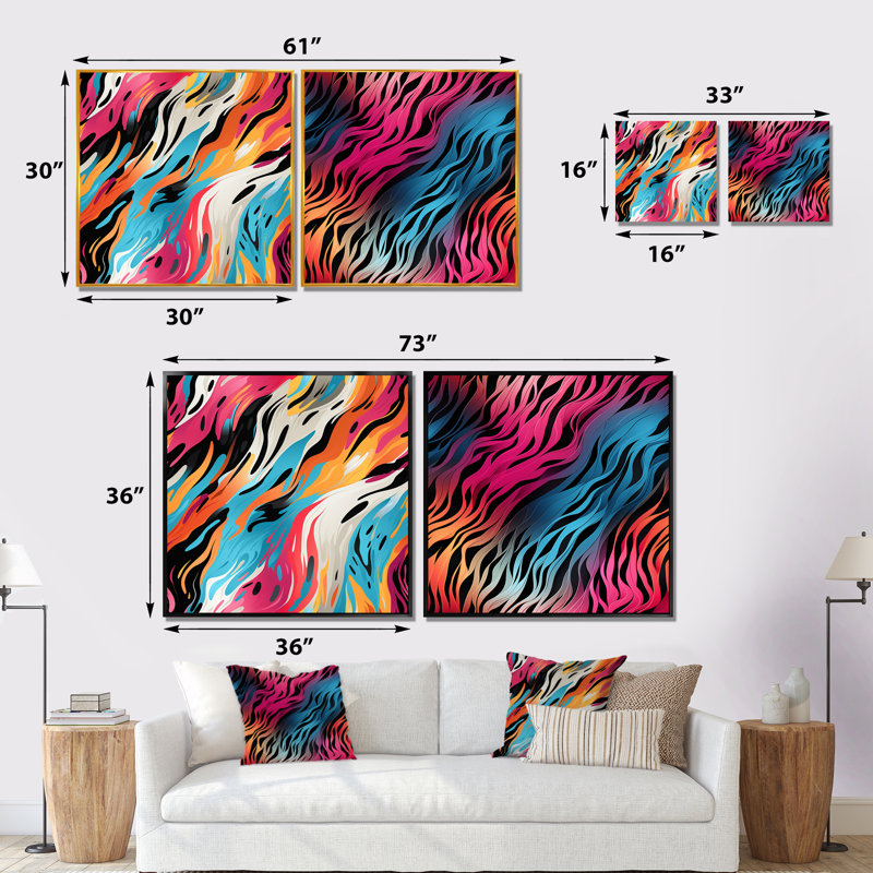 Cylin - ensemble de 2 impressions sur toile abstraites, Cadre flottant noir, H 30 po x l 61 po x P 1 po