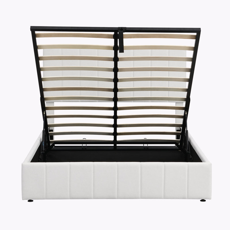 Lit plateforme tapissier avec rangement Alfie-Ray, Double, Blanc