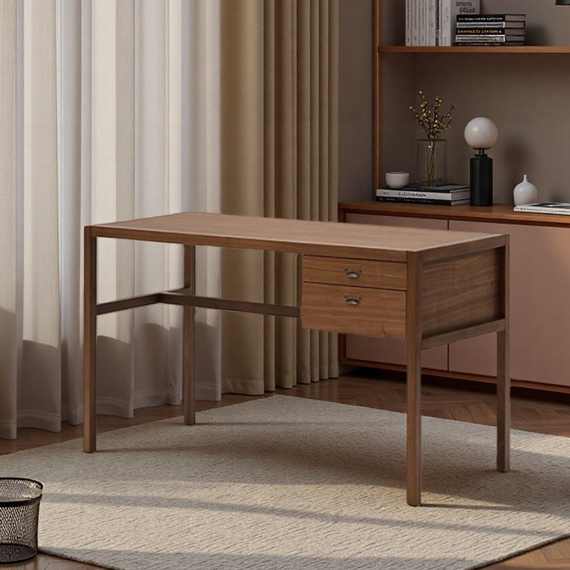 Bureau d'écriture avec rangement en bois massif noir, H 29,52 po x l 47,24 po x P 21,65 po