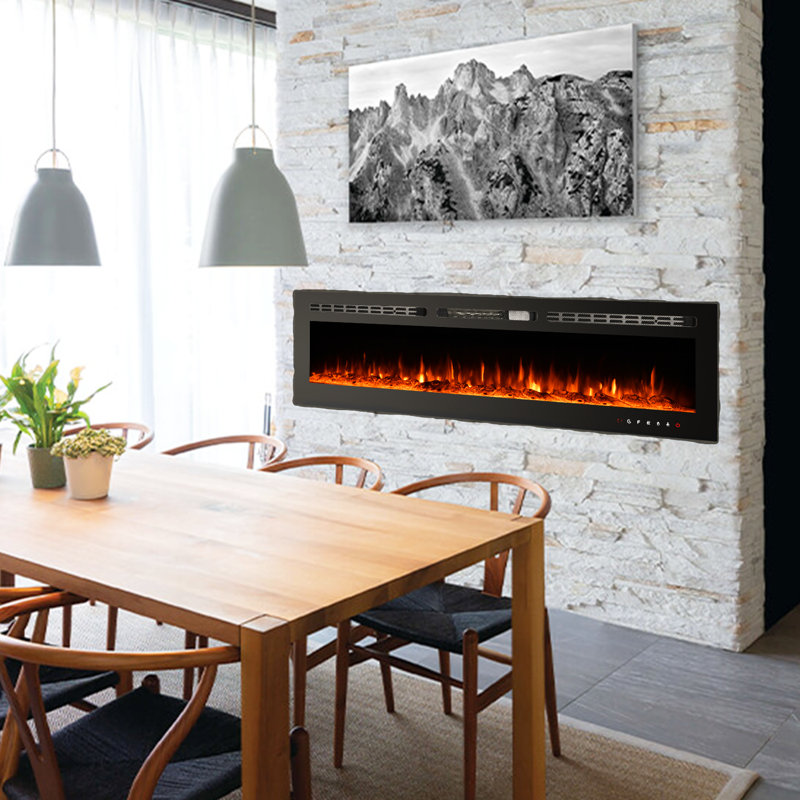 Foyer électrique encastrable de 70 pouces - foyer linéaire encastré ou mural avec minuterie, télécommande, écran tactile, protection contre la surchauffe, bûche et cristal, flamme réglable, 750 / 1500W