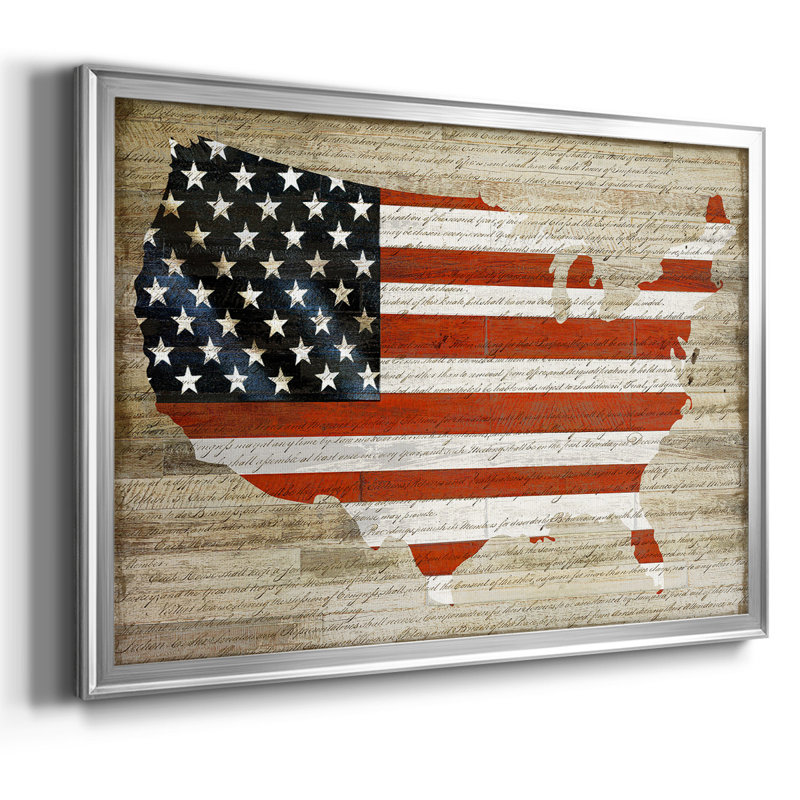 " American Flag ", Silver, 14" H x 20" W x 1.5" D