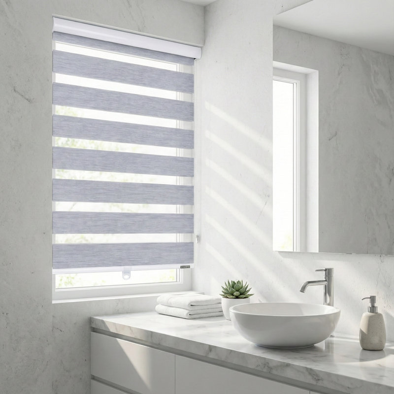 Store zébré Shadesu pour fenêtres, l 31 po x H 72 po, gris, abat-jour zébré à double couche sans contrôle, contrôle de la lumière pour le jour et la nuit, stores transparents pour fenêtres d'intérieur, chambre à coucher, cuisine