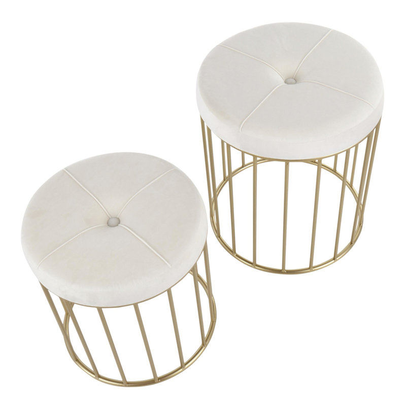 Ensemble de repose-pieds Canary gigogne contemporain en métal doré et velours crème par Lumisource