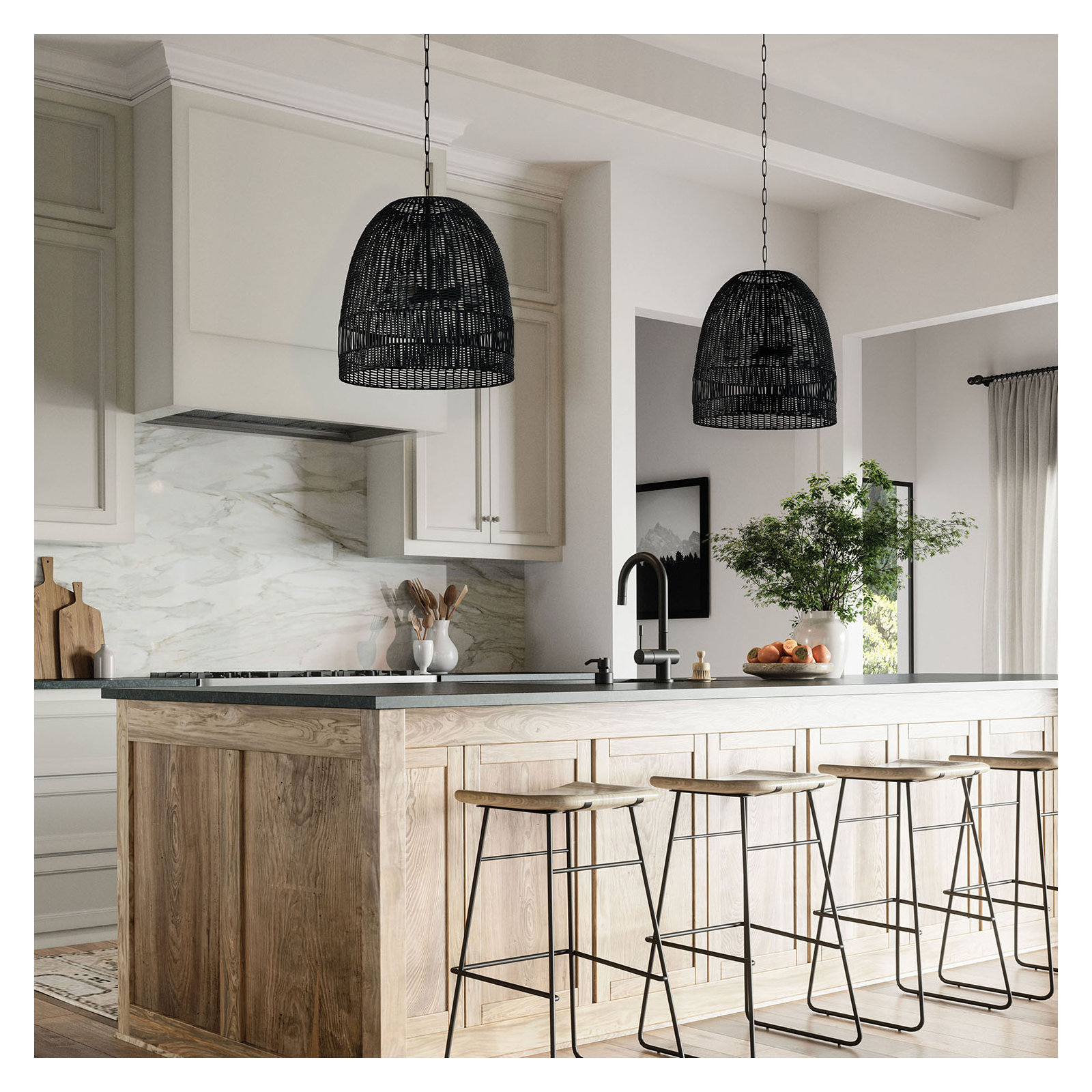 3 Light Rattan Dimmable Pendant