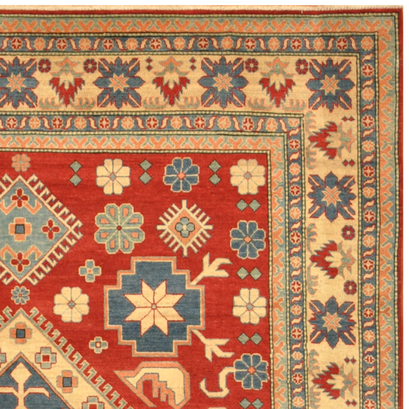 Tapis de zone en laine noué la kazak 8 pi 3 po x 10 pi one-of-kind main Damarus