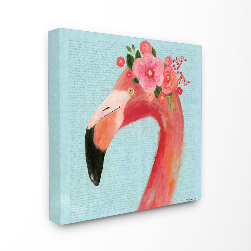 Reproduction d’art florale de flamant rose, H 17 po x l 17 po x P 1,5 po, Toile tendue