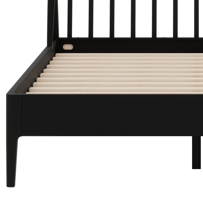Grand lit plateforme en bois avec tête de lit 46,5 po, Noir, noir, noir, noir