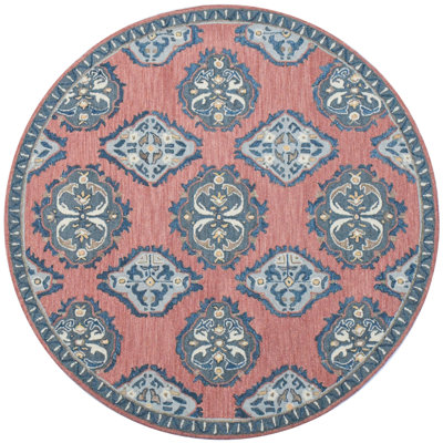 Vintage Glory Hand Hooked Wool Rug in Blue/Faded Red/Cream