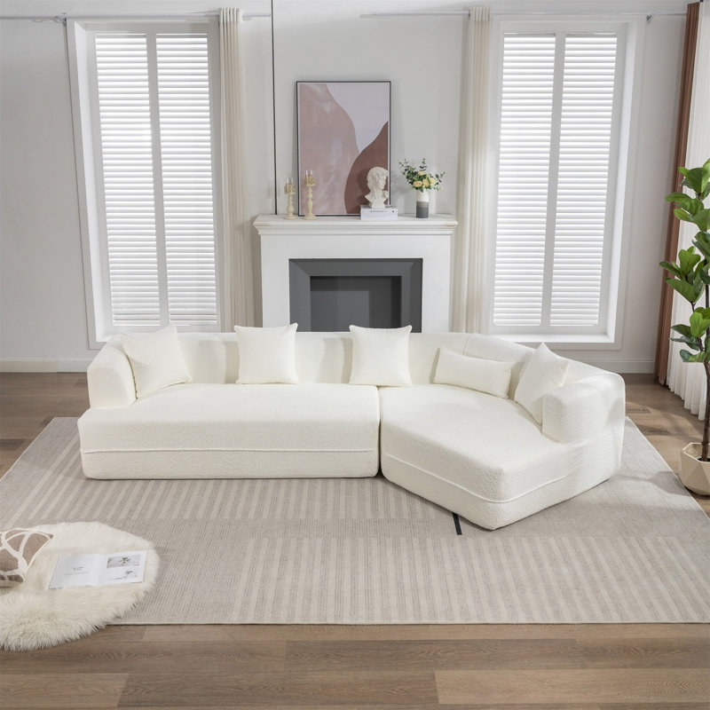 Elijus Upholstered Sectional, Creamy White Fabric
