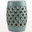 Tabouret de jardin 13 po x 18 po en céramique avec motif en treillis tissé et table de bout décorative en matériaux forts émaillés, bleu antique