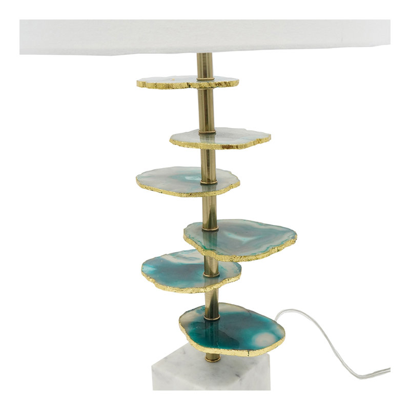 D15x29.5" Verdant Agate-Slice Table Lamp w/ Marble Base, Green
