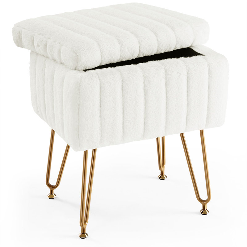 Tabouret de coiffeuse avec rangement, Blanc