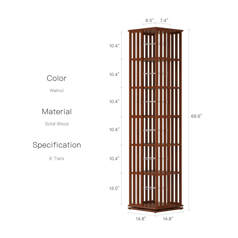 6-tier Solid Wood Rotating Bookcase