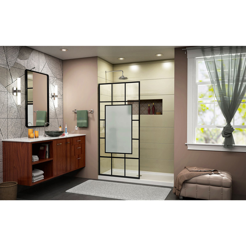 French Linea 34"W x 72"H Screen Frameless Fixed Glass Panel