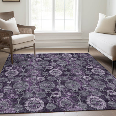 Tapis mauve / gris en polyester tissé à la machine Malchow