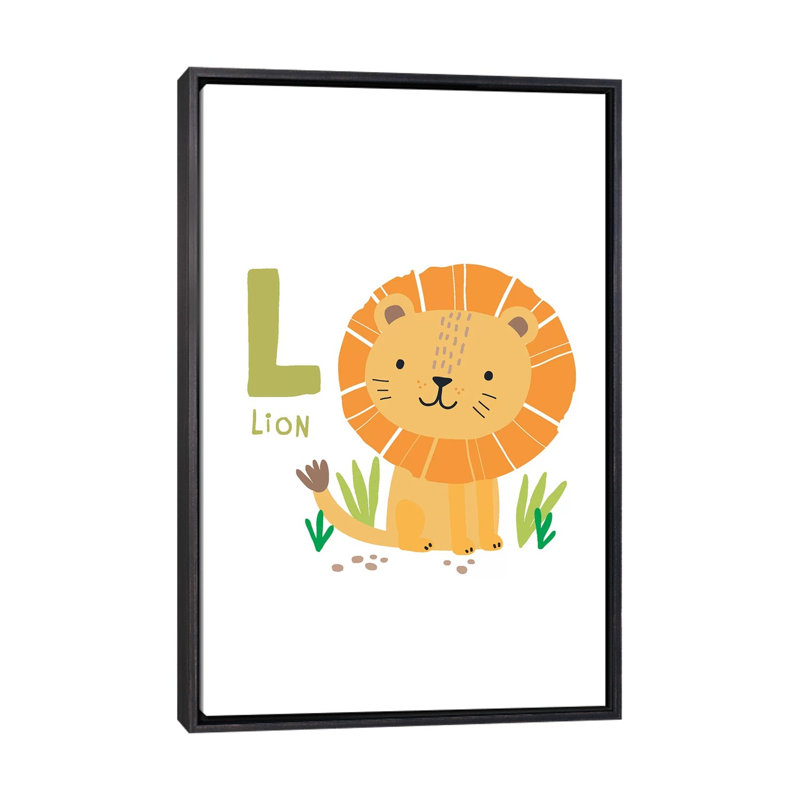 Animal Alphabet L - impression d'art graphique, H 40 po x l 26 po x P 1,5 po, Toile avec cadre noir patiné, Pas de tapis
