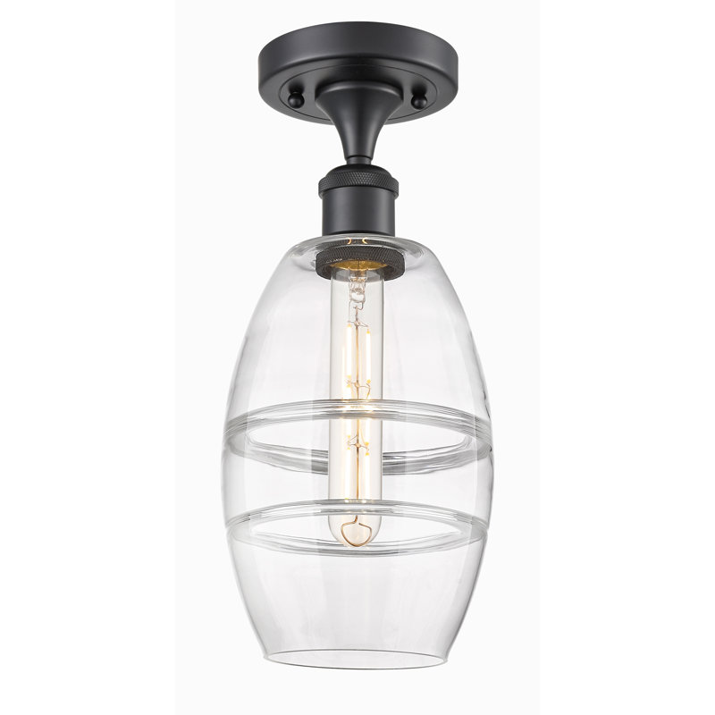 Plafonnier semi-encastré 1 lumière Ballston - Abiagael, H 9,38 po x l 5,88 po x P 5,88 po, Transparent, Noir mat