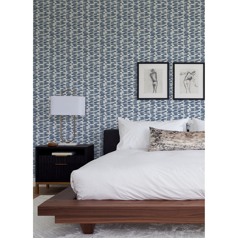 Myrtle Purple Abstract Stripe Wallpaper, Blue/White