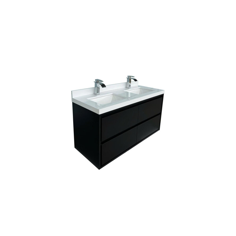 Meuble-lavabo noir spacieux avec lavabo durable, rangement de salle de bain moderne en bois