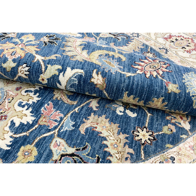 Tapis bleu marine / ivoire de haute qualité noué à la main, Rectangle 6 pi x 9 pi
