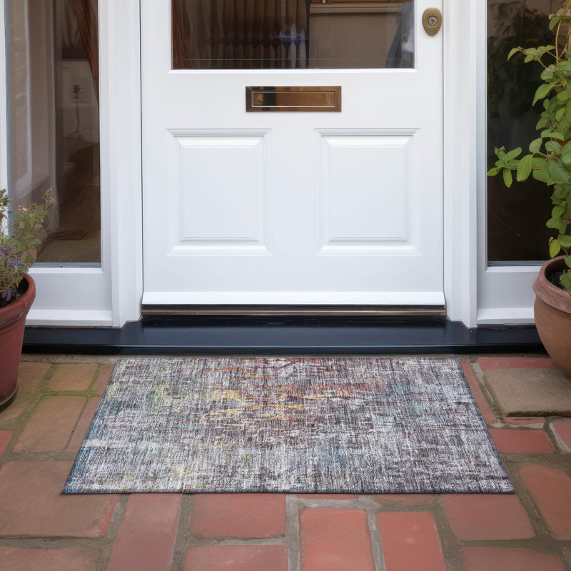 Machine Washable Indoor/Outdoor Claudian ACN1237 Pewter Rug, Rectangle 1'8" x 2'6"