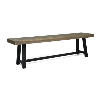 Banc de terrasse en bois bicolore, plateau à lattes rustique, hauteur 45,7 cm, style épuré et classique, design bicolore, profondeur 36,8 cm, idéal pour les repas.