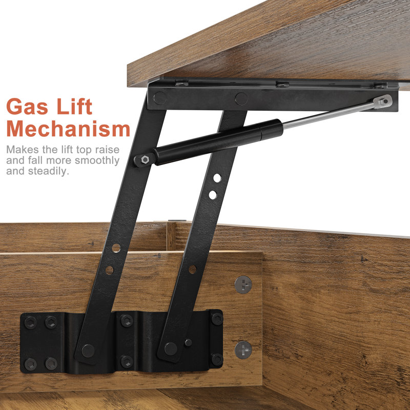 Table basse à plateau relevable multi-fonctions avec rangement Torron 4-en-1, Marron clair
