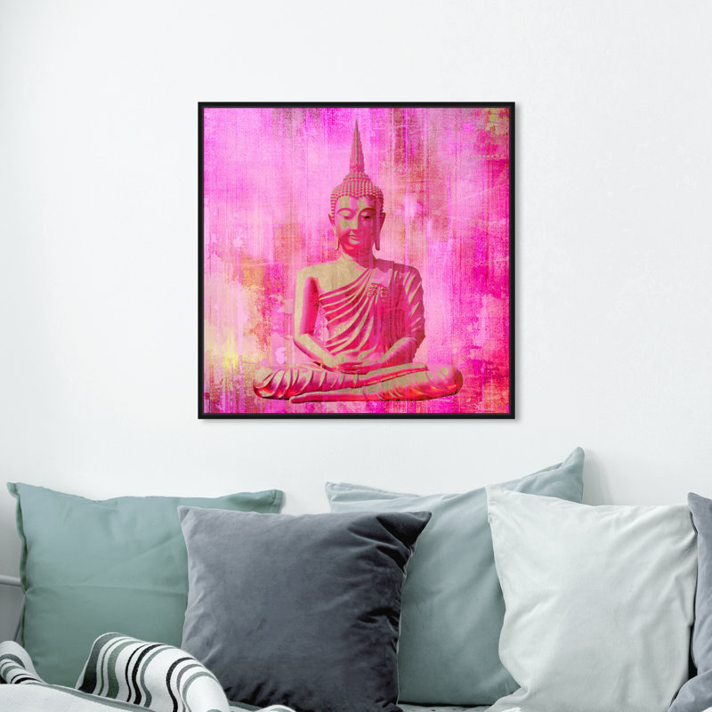 Bouddha rose - impression sur toile tendue, H 20 po x l 20 po x P 1,5 po, Cadre noir