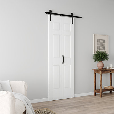 Porte de grange pliante Bifold - porte intérieure à 6 panneaux surélevés avec ensemble de quincaillerie d'installation