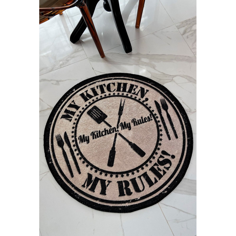 Tapis rond lavable à la machine My Kitchen, Rond 2 pi 8 po