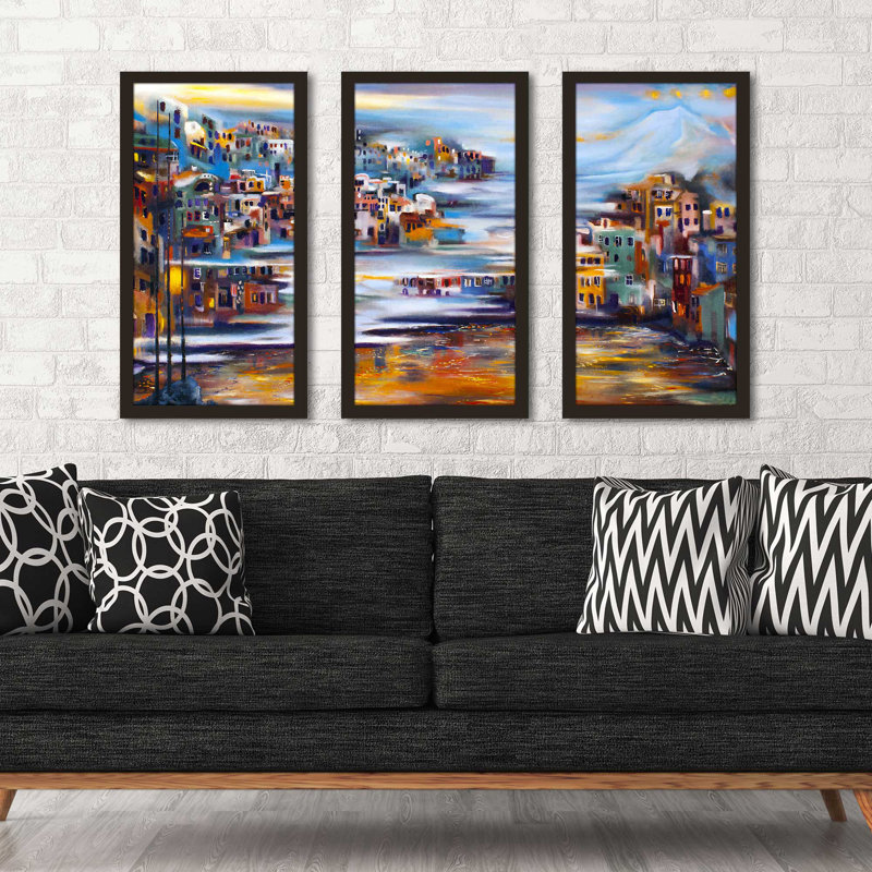 "Méditerranée abstraite", reproduction sur acrylique 3 pièces, H 33,5 po x l 52,5 po x P 1 po