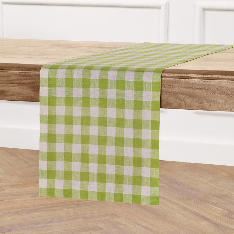 Morgan Check - 100% Pure Linen Table Runner, 60" x 14", Dark Citron/Cream