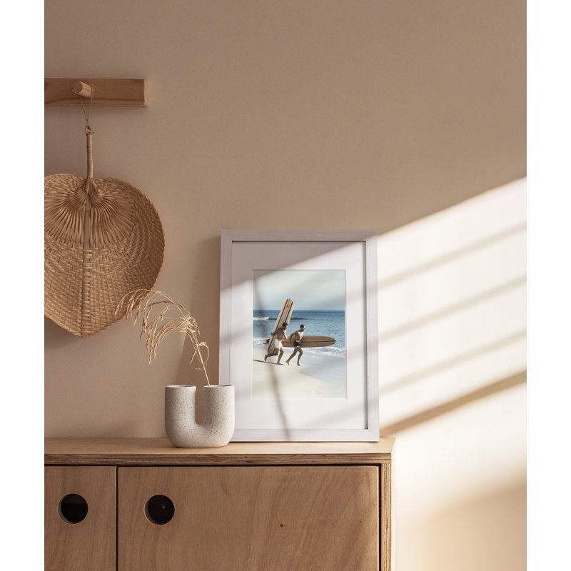 Solid Wood Picture Frame with Glass, White, 9" W x 12" H