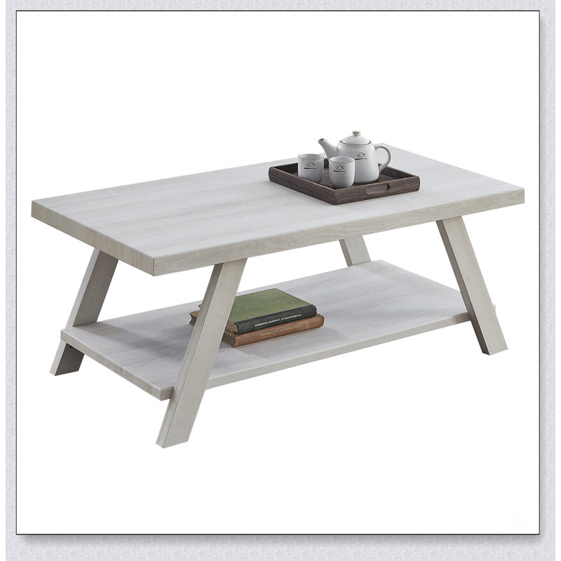 Table basse à tablette contemporaine en bois Athens avec finition blanche, parfaite pour la vie moderne et le rangement supplémentaire