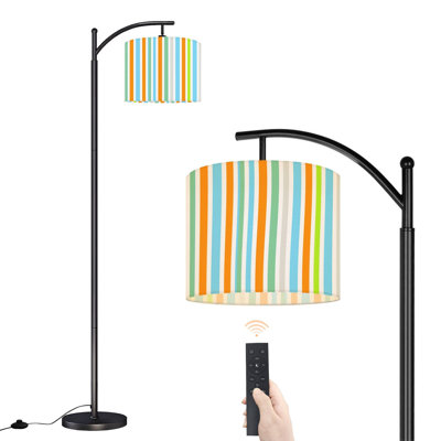 Arc Floor Lamp Colorful Vertical Stripes Orange Blue Green White Floor Lamps with Remote LED Lights Adjustable Lamp Shades Tall Standing Lamps for Reading Office Living Room