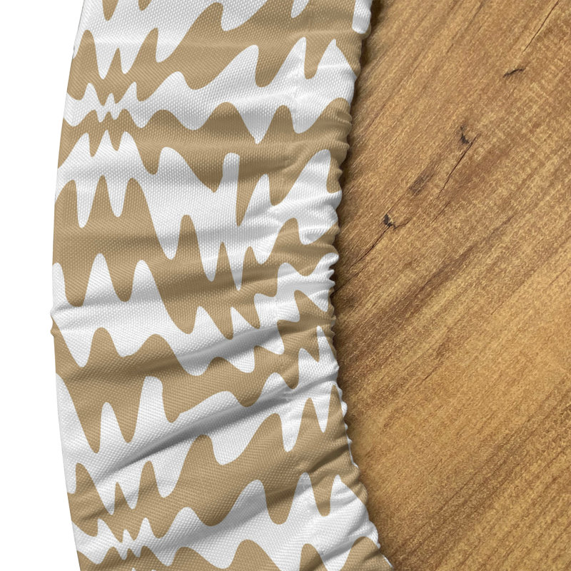 Abstract Boho Fitted Round Tablecloth Dark Sand Brown and White, 51.97" Round