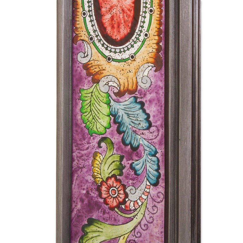 NOVICA Handmade Floral Medallions Painted Glass Wall Mirror