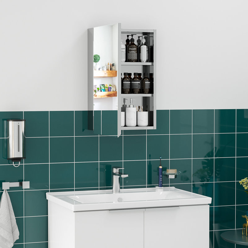 Armoire avec miroir argenté - 15,26 po x 22,89 po, pour salle de bain, salon et rangement pour la lessive, porte de salle de bain à charnière, rangement
