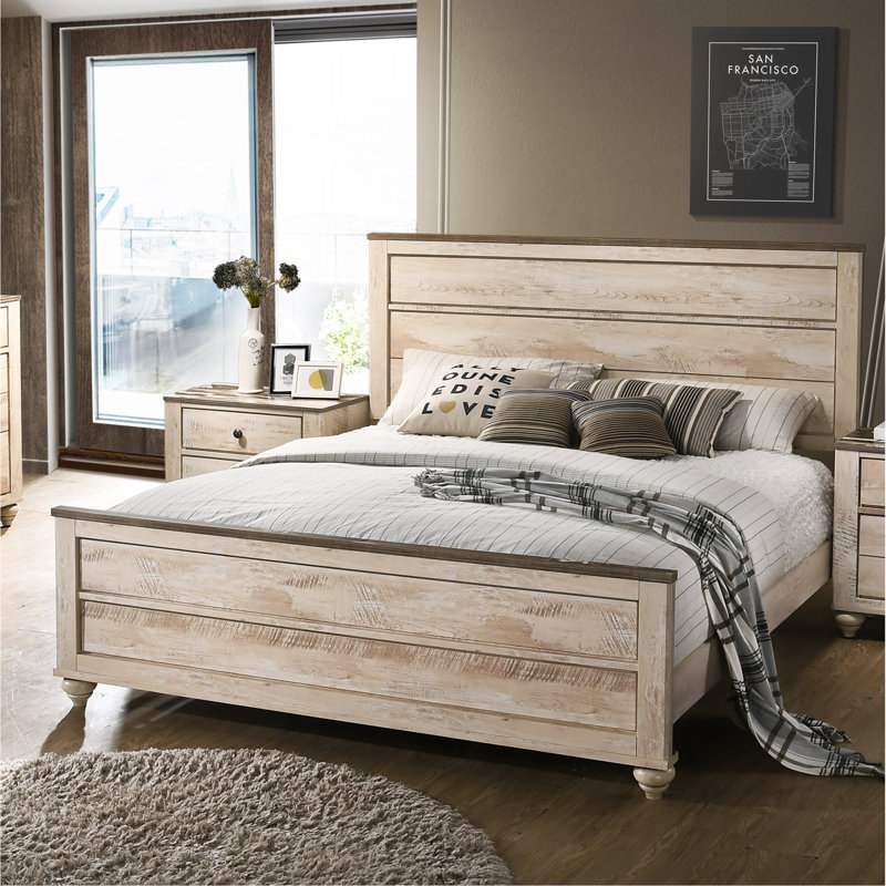 Ensemble de chambre à coucher 5 pièces avec grand lit au fini blanc délavé Imerland
